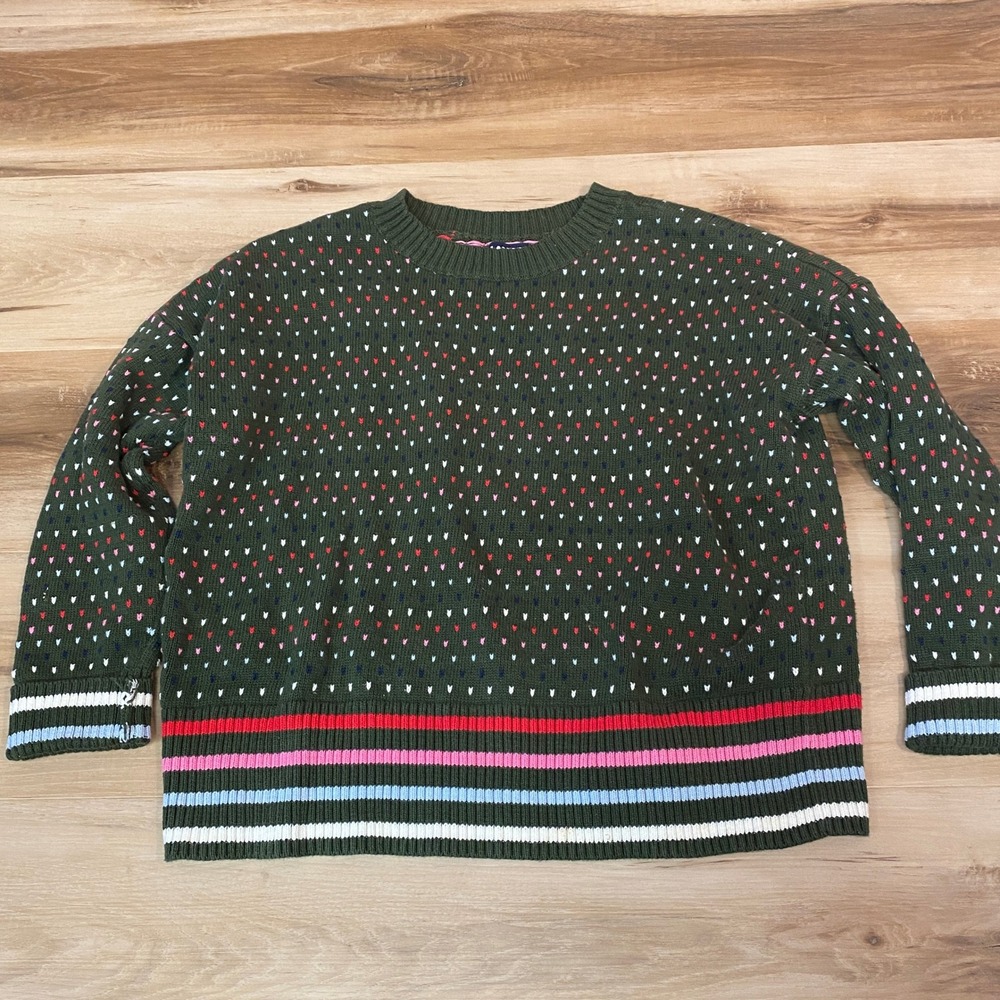 Lands End Drifter Green Fair Isle Knit Sweater Womens Small Petite S/P 6 8